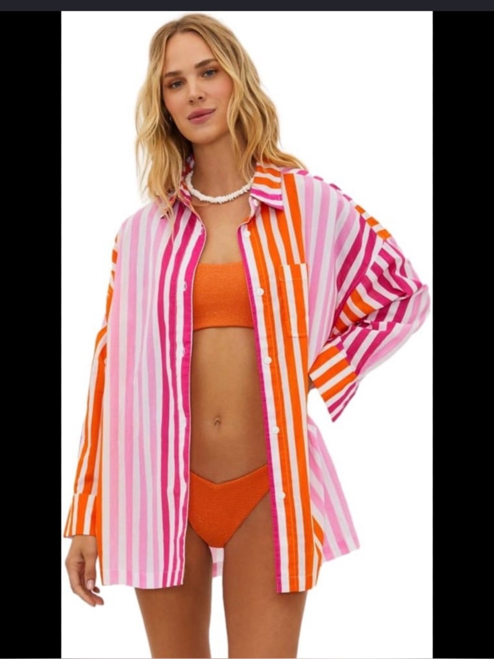 Nwt Beach Riot Pink, Orange & White Striped Button-Up plus size coverup
